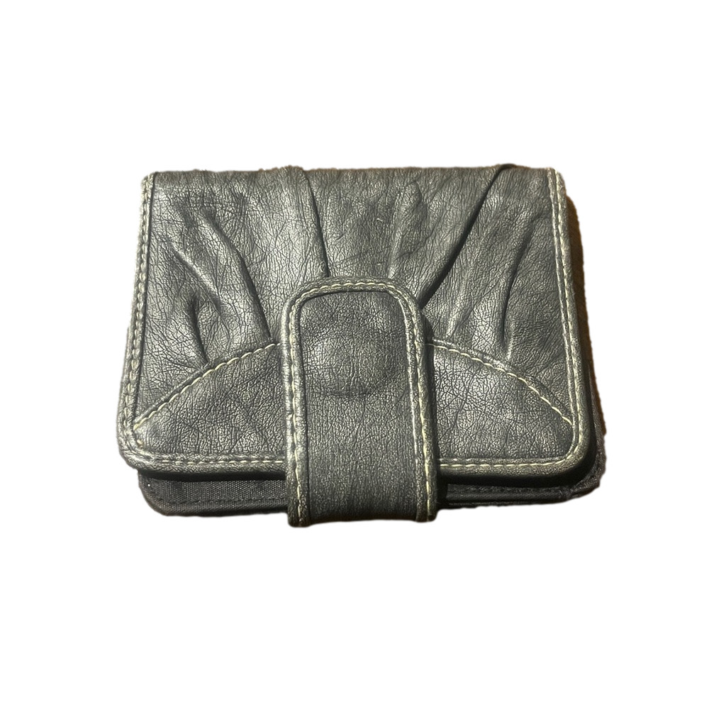small gray faux Leather fold over Wallet with snap closure